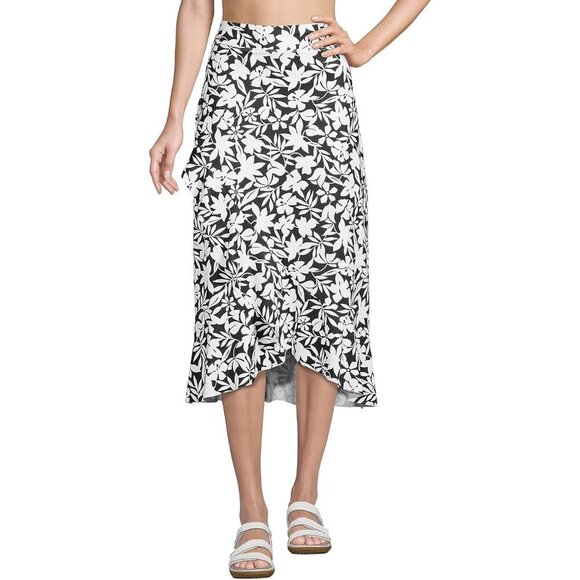Lands' End Womens‎ Ruffle Hem Midi Cover-up Skirt Black Havana Floral Size 3X - Picture 1 of 9